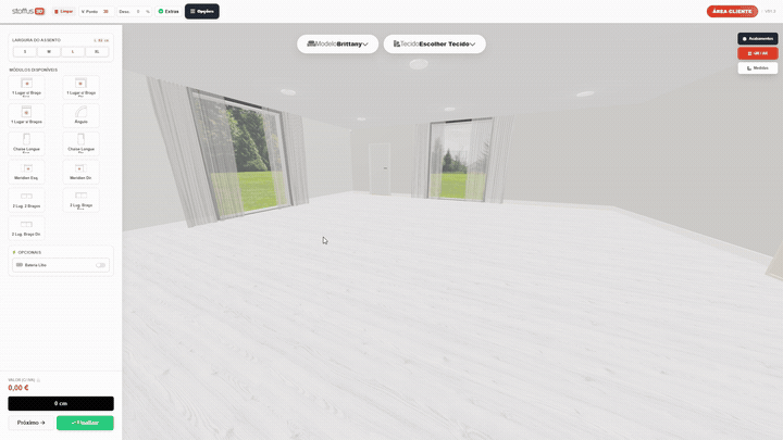 Configurador Stoffus 3D - a montar um sofá em tempo real